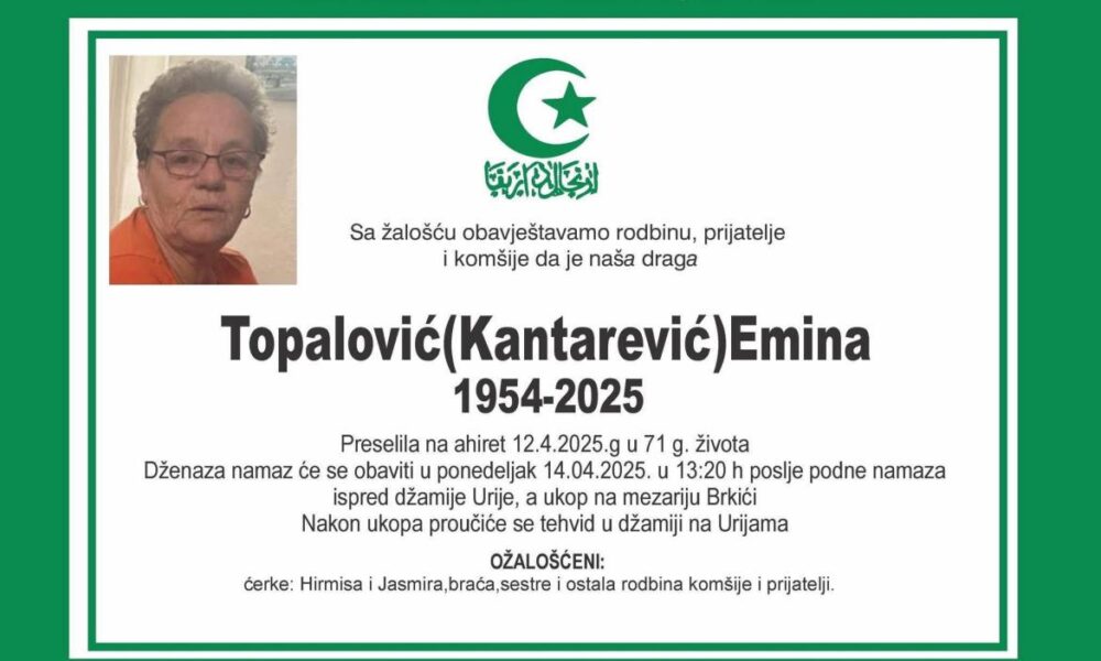 Na ahiret preselila Topalović (Kantarević) Emina