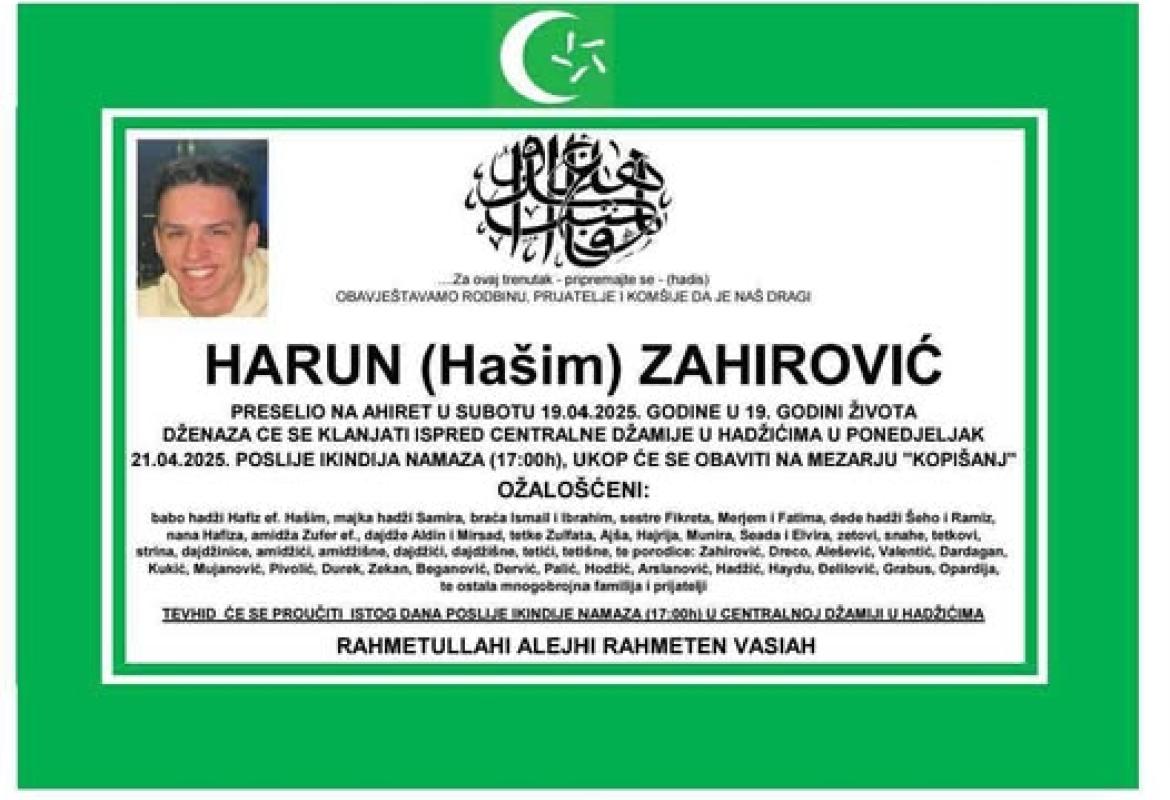 Na ahiret preselio Harun (Ha&scaron;im) Zahirović