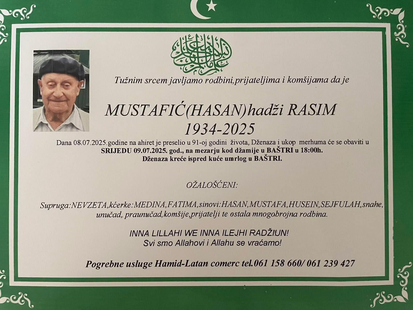 Na Ahiret preselio Mustafić (Hasan) hadži Rasim | Cazin.NET