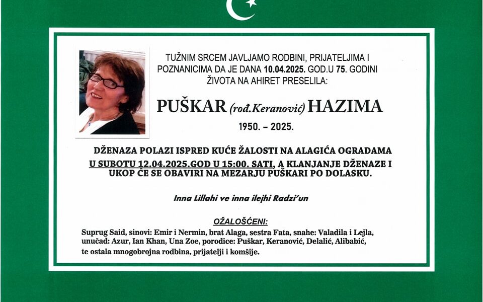 Na ahiret preselila Pu&scaron;kar (rođ. Keranović) Hazima