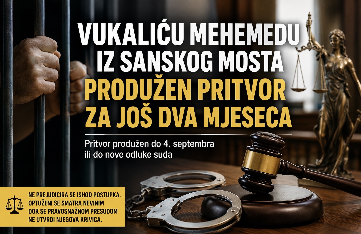 Kantonalni sud u Bihaću produžio pritvor Mehemedu Vukaliću do 4. septembra 2026. godine