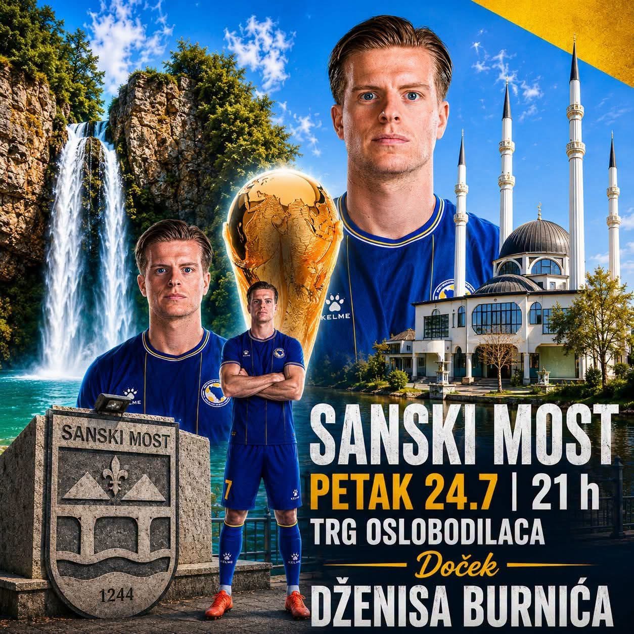 Sanski Most organizuje doček za Dženisa Burnića 24. jula na Trgu oslobodilaca
