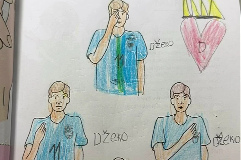 Sedmogodi&scaron;nji Uro&scaron; iz Banje Luke nacrtao Edina Džeku na času pravoslavne vjeronauke, Džeko ga je kontaktirao putem videopoziva