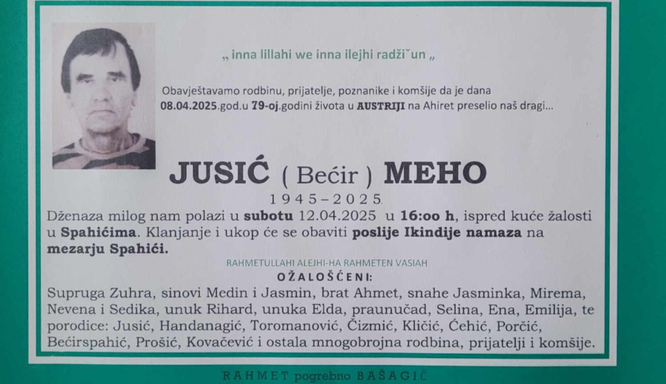 Na Ahiret preselio Jusić (Bećir) Meho