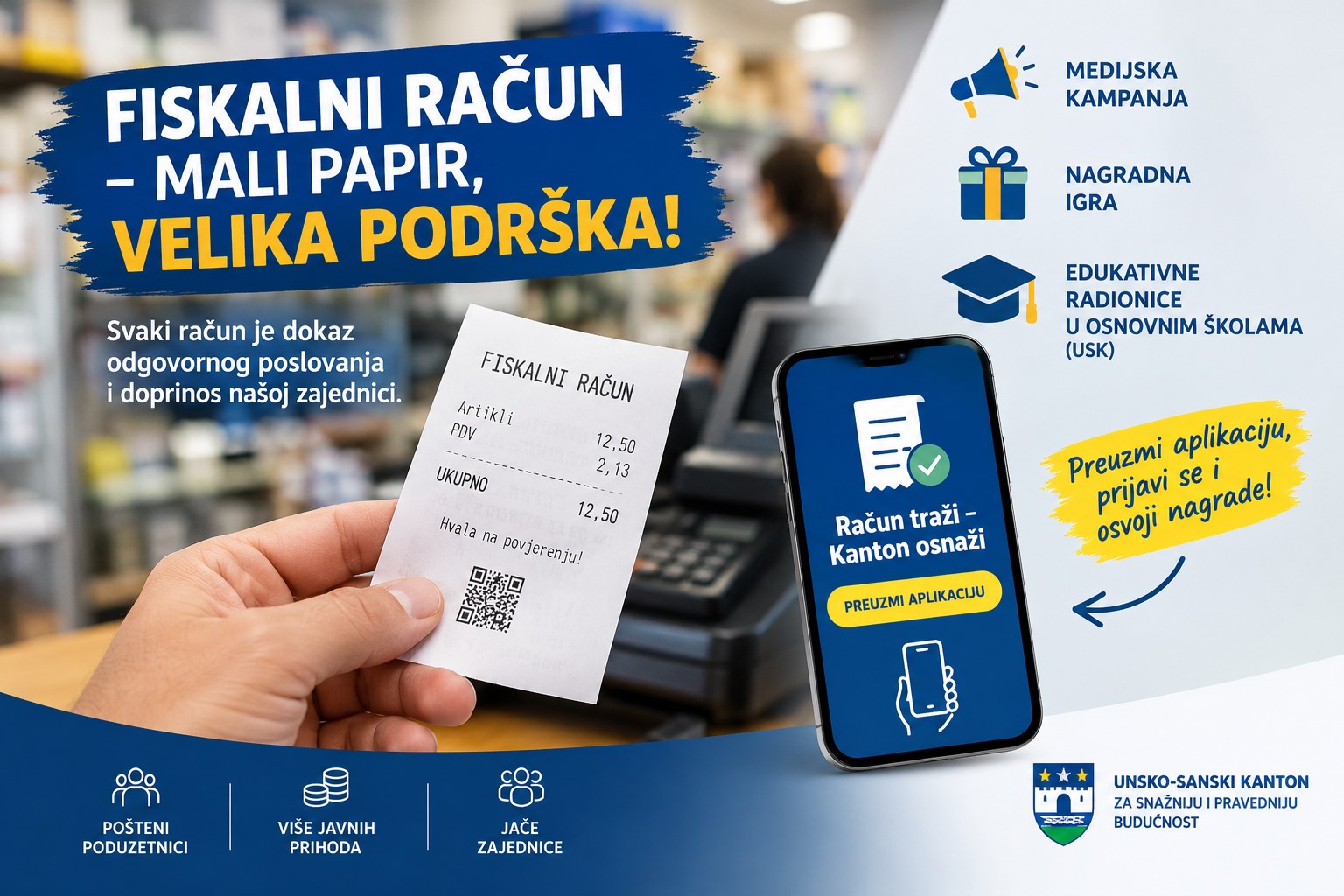 Ministarstvo privrede USK pokreće inicijativu za promociju fiskalnih računa i nagradnu igru putem aplikacije