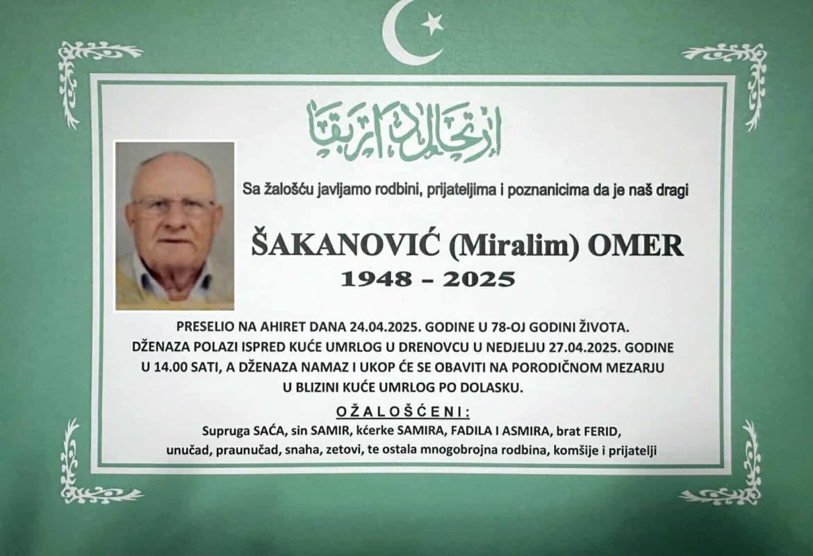 Na ahiret preselio &Scaron;akanović (Miralem) Omer