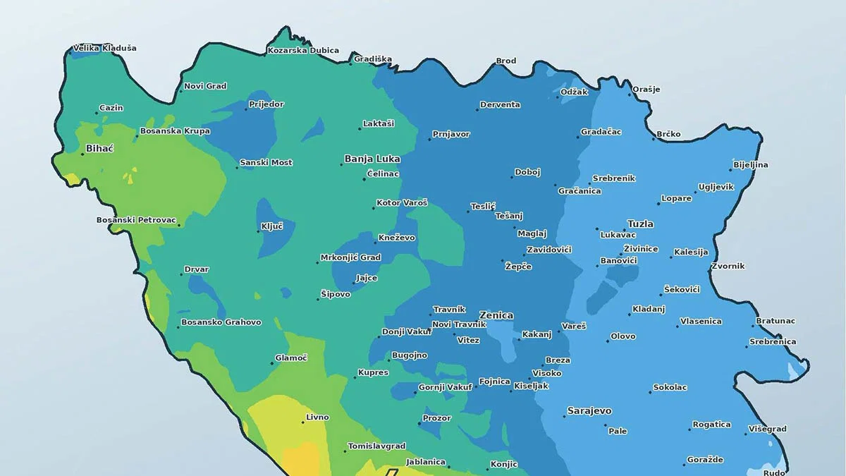 BHMeteo objavio prognozu padavina za vikend: najvi&scaron;e u Hercegovini i zapadnoj Bosni (30&ndash;80 l/m2, lokalno do 125 l/m2)