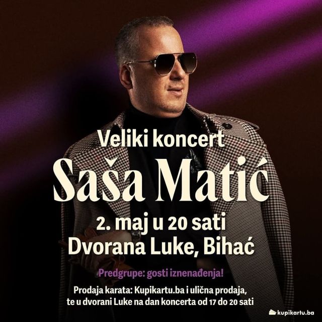 Saša Matić stiže u rodni Bihać – Spektakularan prvi solistički koncert u dvorani Luke, uz goste iznenađenja Saša Matić stiže u rodni Bihać – Spektakularan prvi solistički koncert u dvorani Luke, uz goste iznenađenja