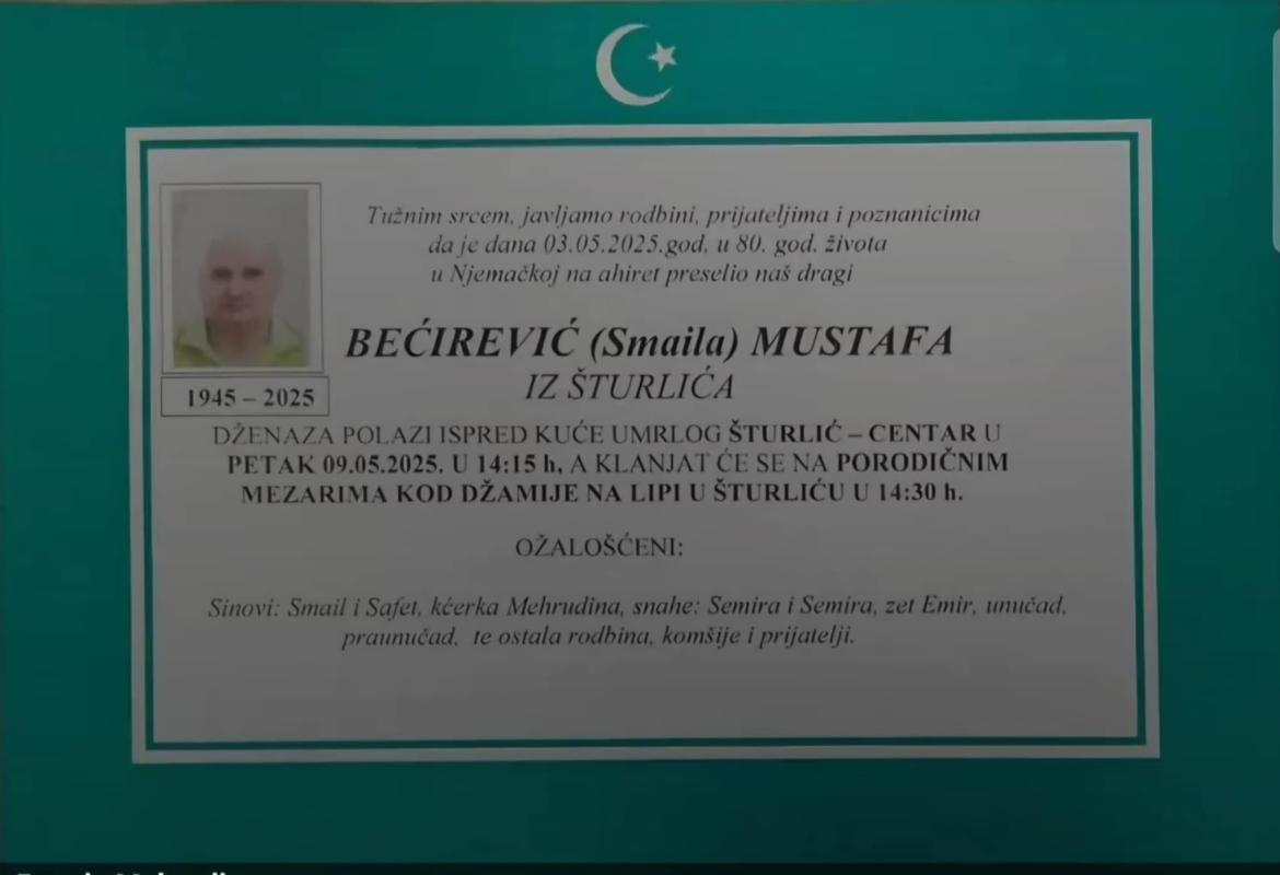 Na ahiret preselio Bećirević (Smaila) Mustafa Na ahiret preselio Bećirević (Smaila) Mustafa