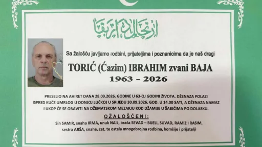 S tugom obavje&scaron;tavamo: Na Ahiret preselio Torić (Ćazim) Ibrahim zvani Baja