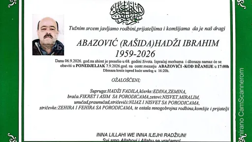 S tugom obavje&scaron;tavamo: Na Ahiret preselio Hadži Ibrahim Abazović (Ra&scaron;ida)