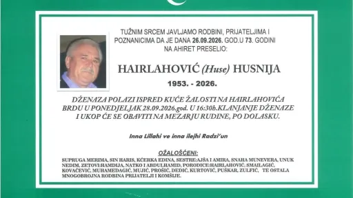 S tugom obavje&scaron;tavamo: Na Ahiret preselio Hairlahović (Huse) Husnija