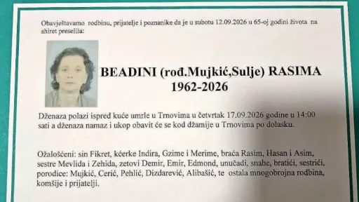 S tugom obavje&scaron;tavamo: Na Ahiret preselila Beadini (rođ. Mujkić) Rasima