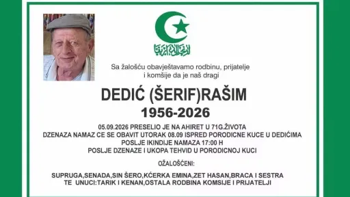S tugom obavje&scaron;tavamo: Na Ahiret preselio Dedić (&Scaron;erif) Ra&scaron;im