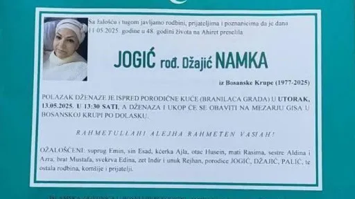 Na ahiret preselila JOGIĆ (rođ. Džajić) NAMKA Na ahiret preselila JOGIĆ (rođ. Džajić) NAMKA