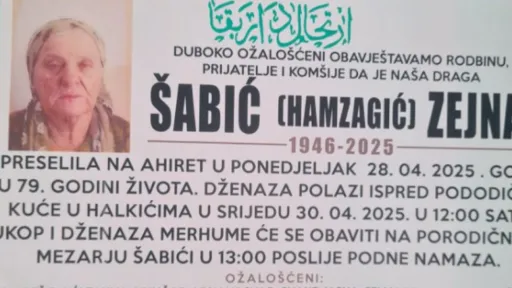 Na ahiret preselila Šabić (Hamzagić) Zejna Na ahiret preselila Šabić (Hamzagić) Zejna
