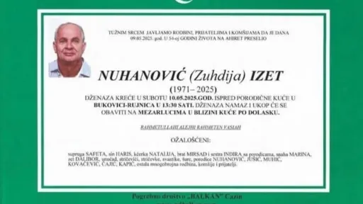 Na ahiret preselio Nuhanović (Zuhdija) Izet Na ahiret preselio Nuhanović (Zuhdija) Izet