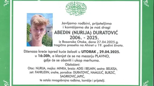 Na ahiret preselio ABEDIN (NURIJA) DURATOVIĆ Na ahiret preselio ABEDIN (NURIJA) DURATOVIĆ