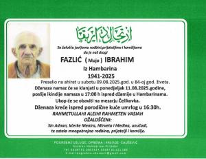 Na ahiret preselio FAZLIĆ (Mujo) IBRAHIM | Cazin.NET