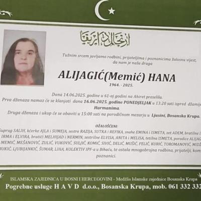 Na ahiret preselila ALIJAGIĆ (Memić) HANA