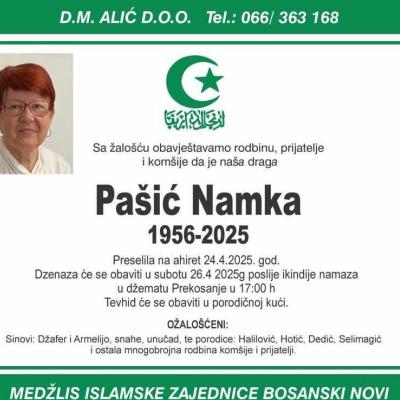 Na Ahiret preselila Pašić Namka Na Ahiret preselila Pašić Namka
