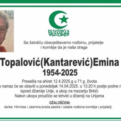Na ahiret preselila Topalović (Kantarević) Emina