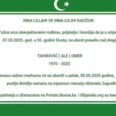 Na ahiret preselio TAHIROVIĆ (ALE) OMER Na ahiret preselio TAHIROVIĆ (ALE) OMER