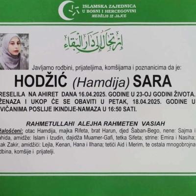 Na ahiret preselila HODŽIĆ (Hamdija) SARA
