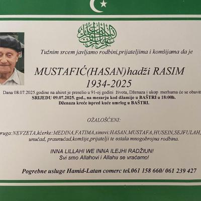 Na Ahiret preselio Mustafić (Hasan) hadži Rasim | Cazin.NET