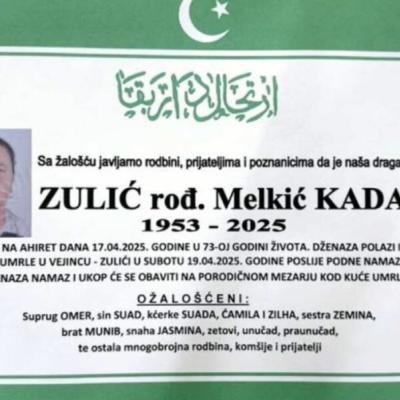 Na ahiret preselila Zulić (rođ. Melkić) Kada