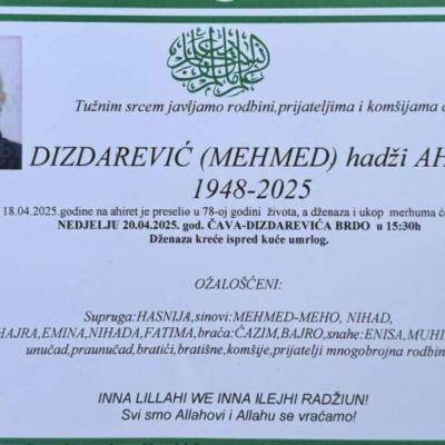 Na Ahiret preselio Dizdarević (Mehmed) hadži Ahmet