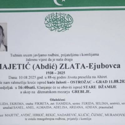 Na Ahiret preselila Majetić (Abdić) Zlata – Ejubovca | Cazin.NET