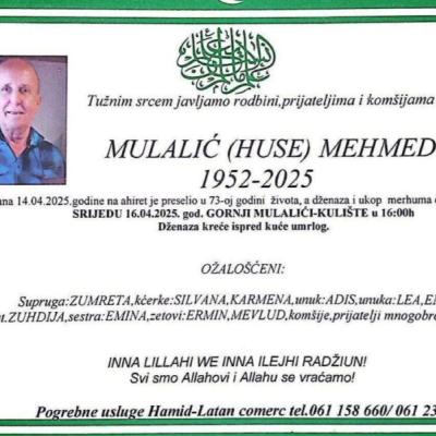 Na ahiret preselio Mulalić (Huse) Mehmed Na ahiret preselio Mulalić (Huse) Mehmed