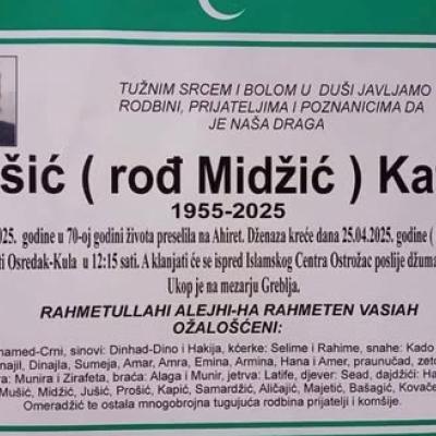 Na Ahiret preselila Mušić (rođ Midžić) Katka Na Ahiret preselila Mušić (rođ Midžić) Katka