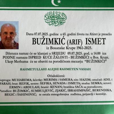 Na Ahiret preselio Bužimkić (Arif) Ismet | Cazin.NET