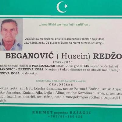 Na ahiret preselio Beganović (Husein) Redžo Na ahiret preselio Beganović (Husein) Redžo