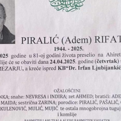 Na ahiret preselio Piralić (Adem) Rifat – Rio Na ahiret preselio Piralić (Adem) Rifat – Rio