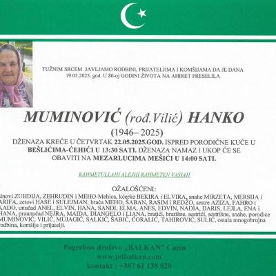 Na ahiret preselila MUMINOVIĆ (rođ. Vilić) HANKO