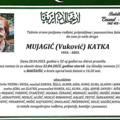 Na ahiret preselila Mujagić (Vuković) Katka