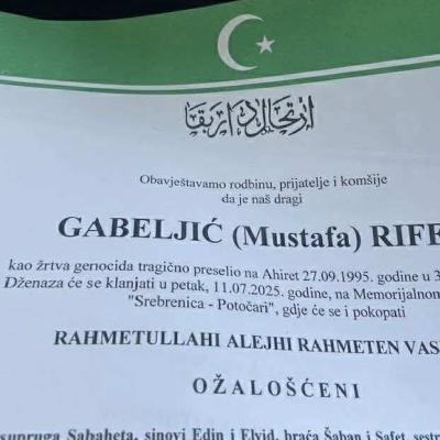 Na ahiret preselio GABELJIĆ (Mustafa) RIFET | Cazin.NET