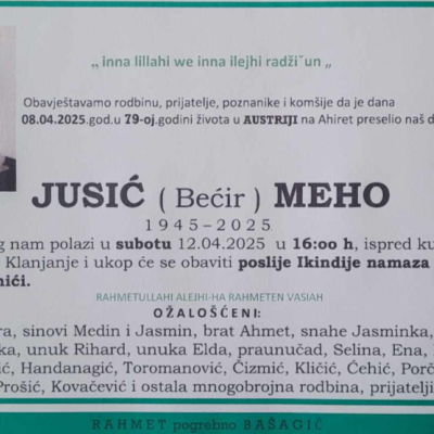 Na Ahiret preselio Jusić (Bećir) Meho