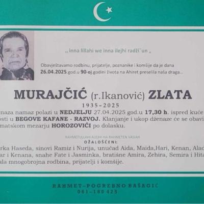 Na ahiret preselila Murajčić (r. Ikanović) Zlata Na ahiret preselila Murajčić (r. Ikanović) Zlata