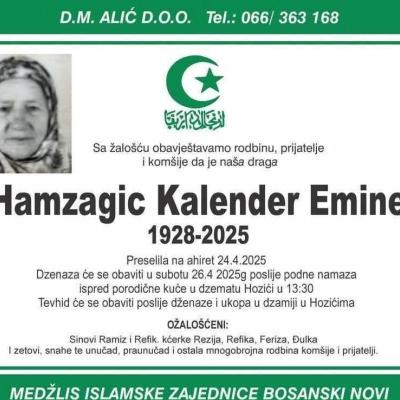 Na ahiret preselila Hamzagić Kalender Emine Na ahiret preselila Hamzagić Kalender Emine
