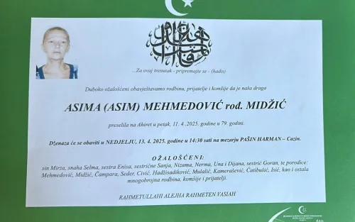 Na ahiret preselila Asima (rođ. Midžić) Mehmedović