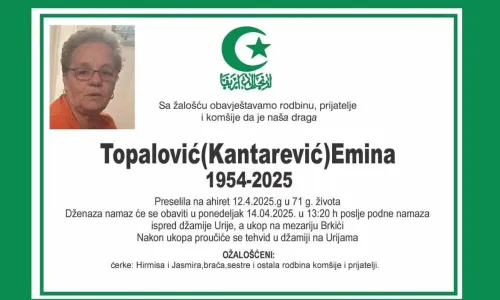 Na ahiret preselila Topalović (Kantarević) Emina