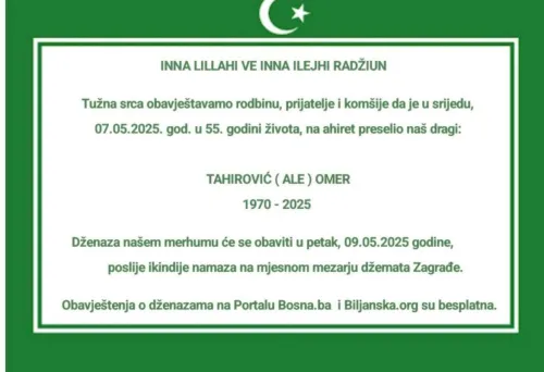 Na ahiret preselio TAHIROVIĆ (ALE) OMER