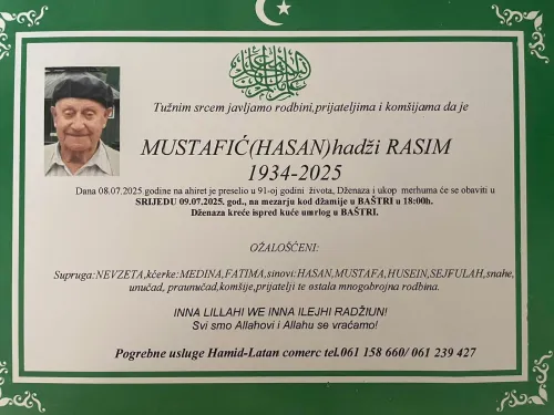 Na Ahiret preselio Mustafić (Hasan) hadži Rasim | Cazin.NET