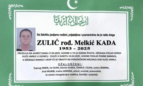 Na ahiret preselila Zulić (rođ. Melkić) Kada