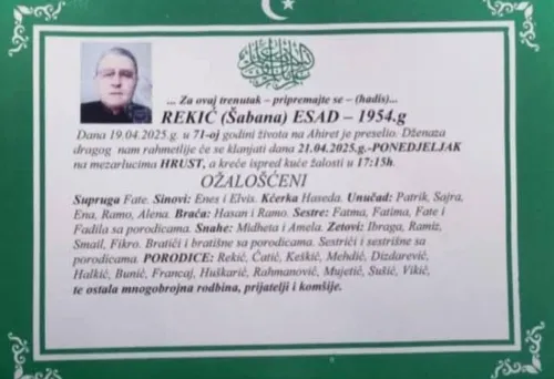Na ahiret preselio REKIĆ (&Scaron;abana) ESAD