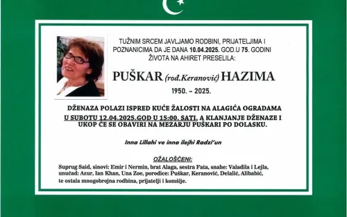 Na ahiret preselila Pu&scaron;kar (rođ. Keranović) Hazima